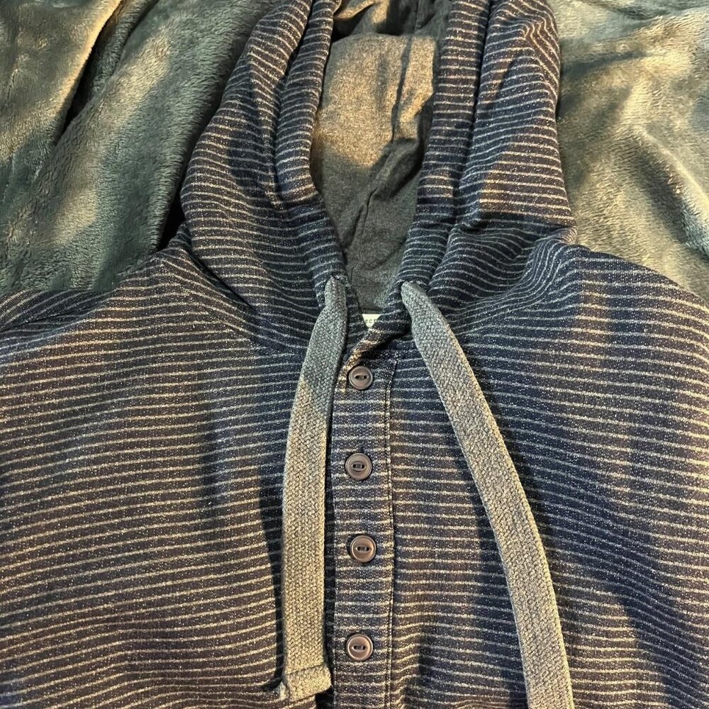 Navy Blue Henley Striped Hoodie